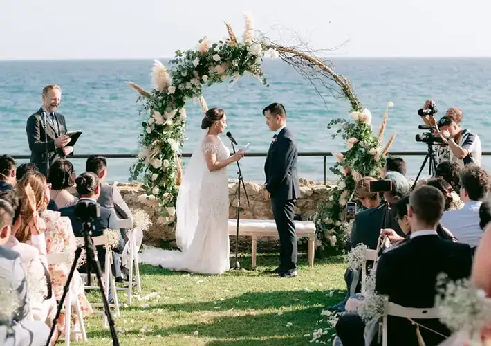 Couple from the Philippines celebrate their destination wedding In Catalonia at the Castell de Tamarit with celebrant The Wedding Man